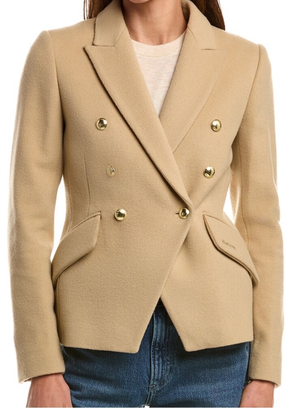 Barbour Double-Breasted Tan Wool Blazer with Gold Buttons NWT SZ 6